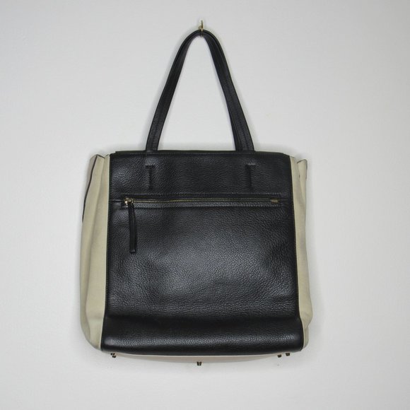 Furla Leather and Suede Drawstring Tote Bag Purse Beige and Black - Picture 4 of 10